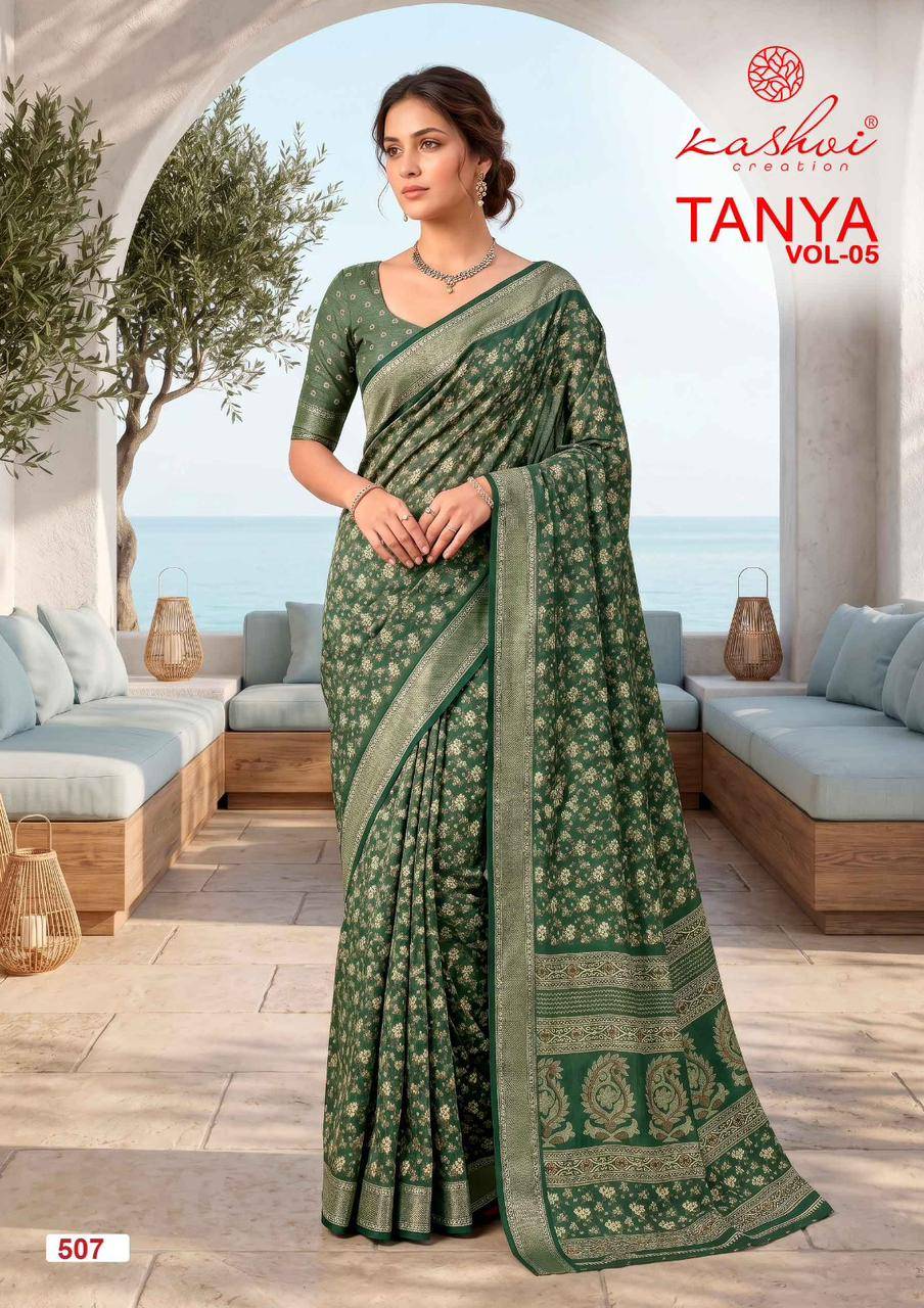TANYA VOL 5 By KASHVI CREATION 501 To 508 SERIES  Indian Traditional Wear DULL MOSS VISCOSE sarees At Wholesale Price